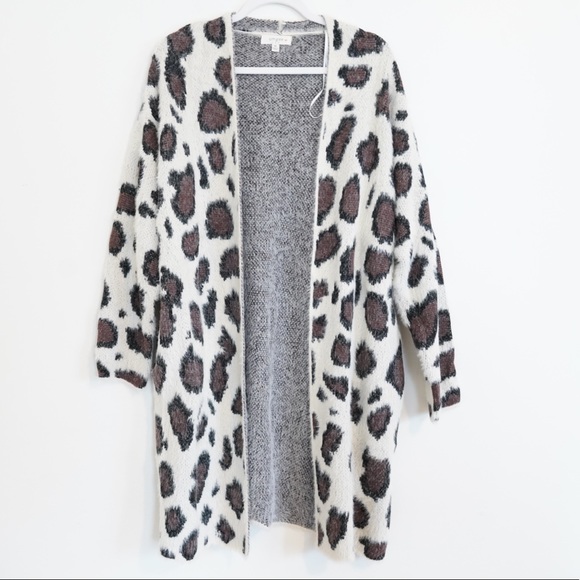 Umgee Sweaters - UMGEE LEOPARD PRINT FUZZY DUSTER CARDIGAN
